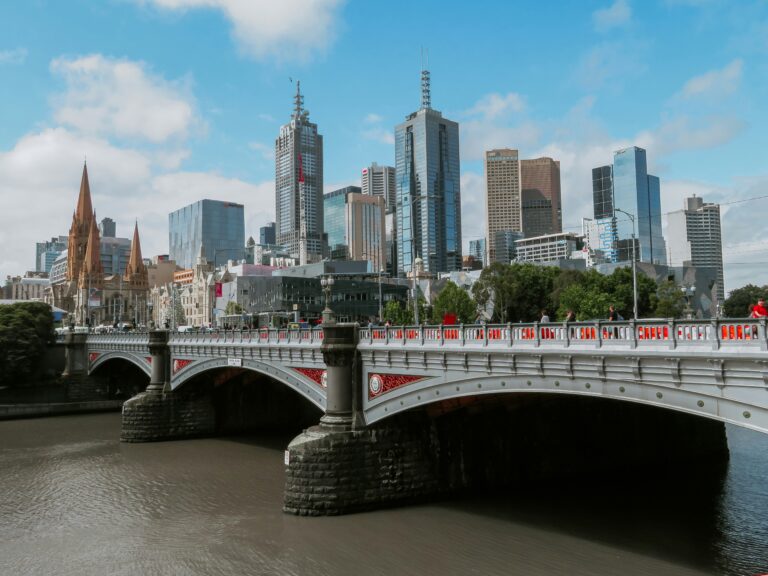 Yarra River infront of Melbourne Australia city skyline.