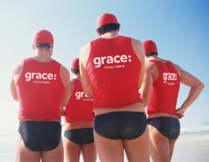 Australian lifesavers with Grace Removals tops.